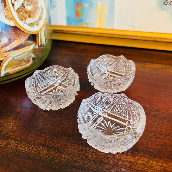 Vintage 3 - Cut Glass Butter Pad Dish Cottagecore Holiday Traditional Timeless - Picture 1 of 6